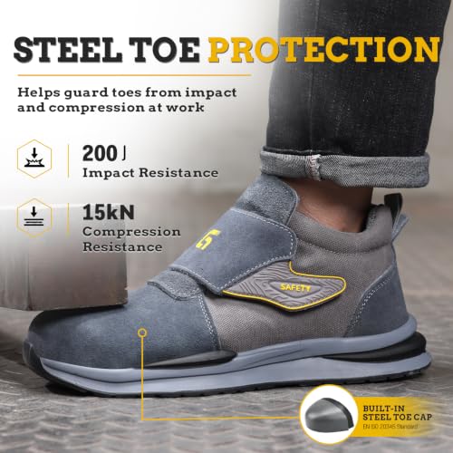 Image of GLANOUDUN Steel Toe Boots for Men, Welding Work Boots with Puncture-Resistant Midsole, High Top Hook and Loop Safety Footwear for Welding Workshop Construction Warehouse Factory