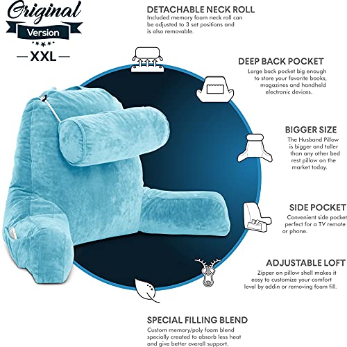 Husband Pillow Combo - Backrest Pillow With Arms : Medium & Xxl Teal - Memory Foam Reading Pillows For Bed W/Removable Neck Roll #TOP4