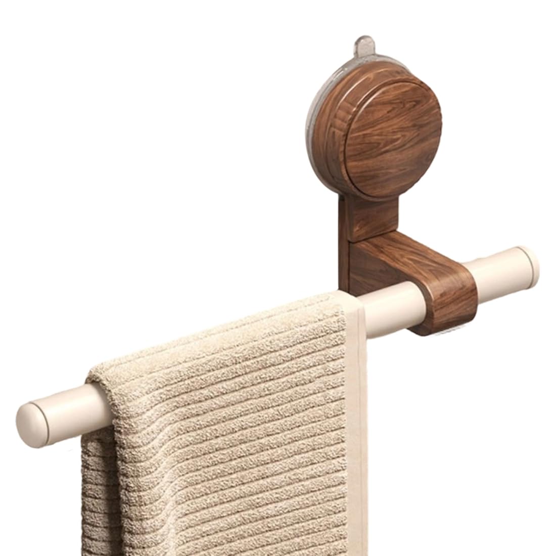 IJSDNVJNDX For Bathroom or Shower Towel Rack- Vintage Style Walnut Wood Design Featuring Suction Cups, No Drilling Needed B