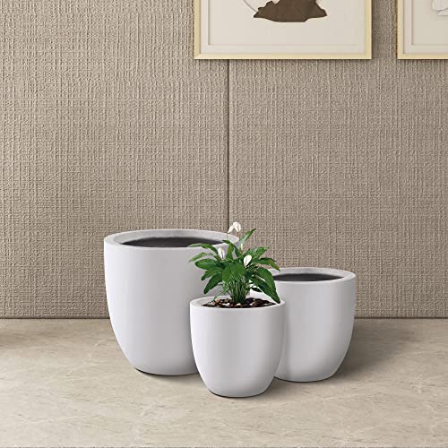 Image of Kante Set of 3 White Concrete Bowl Planters 18 inch 14 inch 10 inch Dia