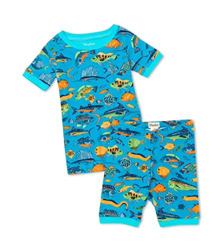 Hatley Organic Cotton Short Sleeve Pyjama Set Juego de Pijama, Deep Sea Fish, 2 años para Niños