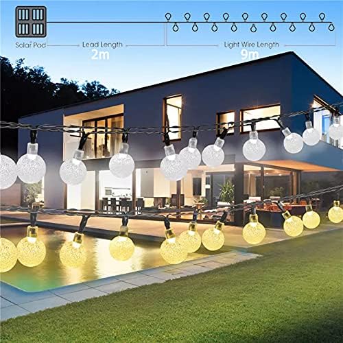 Bigzom Outdoor Solar Fairy Lights, 11 m, 60 LEDs Fairy Lights, Solar Crystal Balls, Waterproof Outdoor/Indoor Lights, Lighting for Outdoors, Balcony, Garden, Yard, Tree, Christmas, Wedding, Warm White