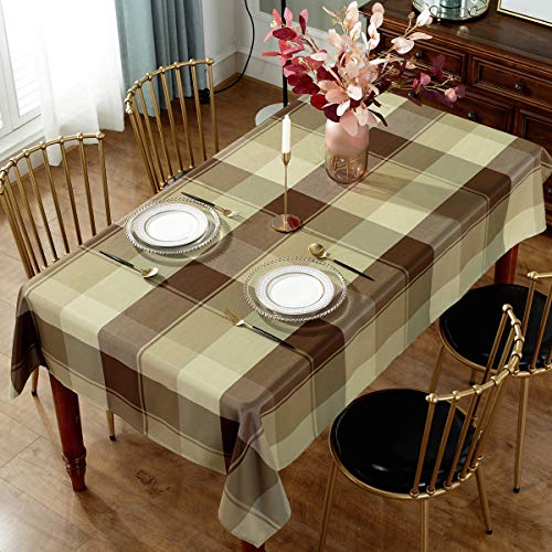 Rectangle Tablecloth Plaid Style Polyester Table Cloth Spillproof Dust-Proof Wrinkle Resistant Heavy Weight Table Cover For Kitchen Dinning Tabletop (Rectangle/Oblong, 52" X 70" (4-6 Seats),Taupe) #TOP1