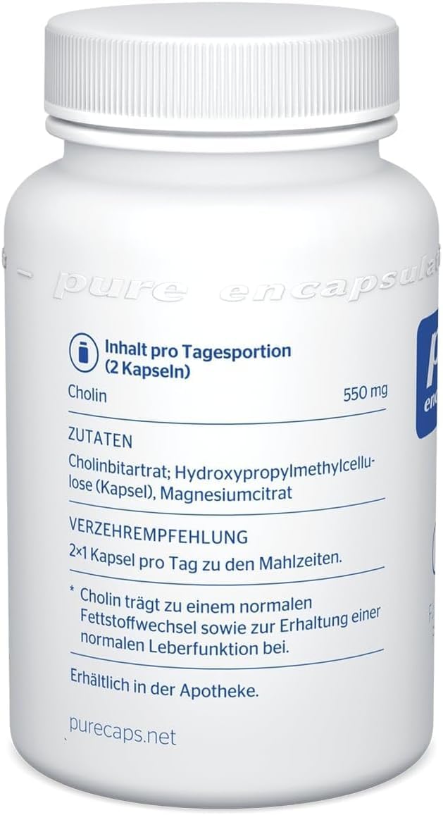 Pure Encapsulations - Cholin - Für Leberfunktion & Fettstoffwechsel - Nahrungsergänzungsmittel mit hochdosiertem Cholin - 60 vegane Kapseln