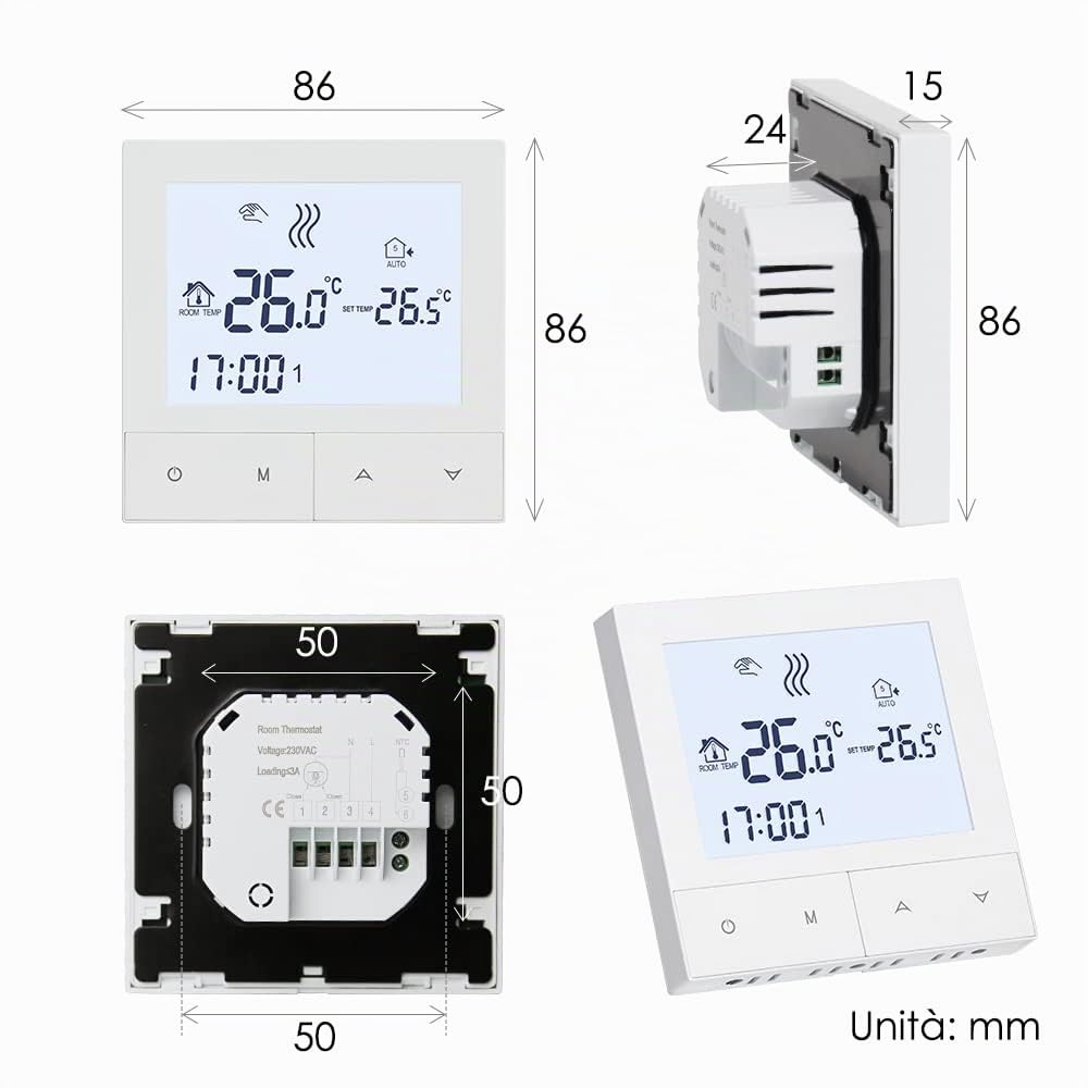 Tuya Termostato Wifi per Riscaldamento Elettrico,Intelligente Termostato Ambiente Programmabile Settimanale,Termostati Cronotermostato Compatibile con Alexa 16A TDS72-WIFI-EP