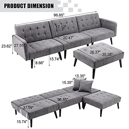 Oyerol Mid-Century Sectional Sofa Bed Convertible Sofa Bed Sleeper, L-Shaped Reversible Sectional Sofa Upholstered Comfy Couches For Living Room Lounge, Split-Back, Removable Armrests-Dark Grey #TOP3