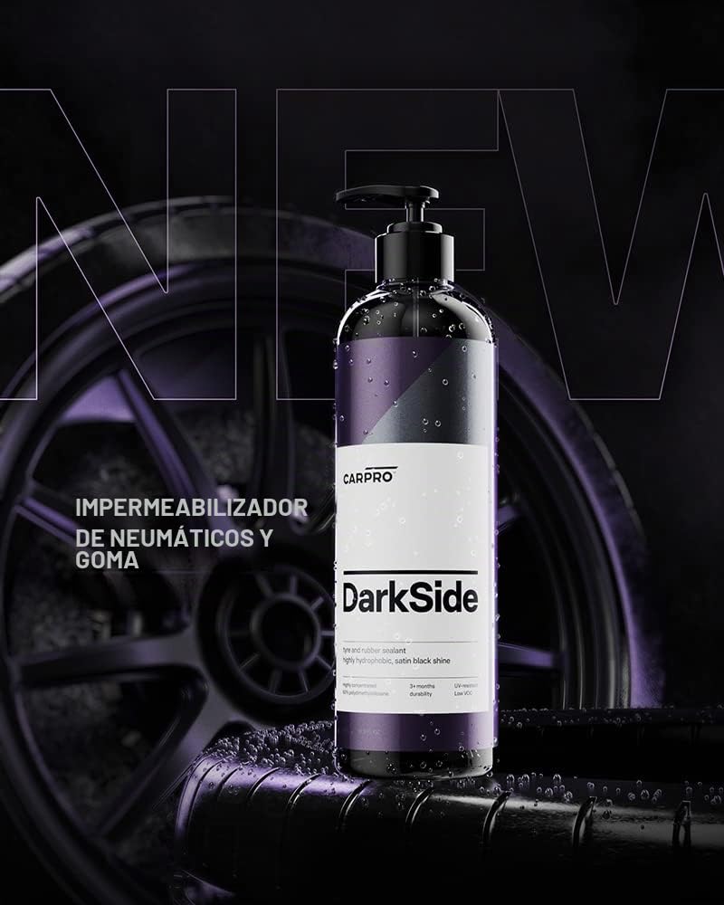 CARPRO DarkSide - Sellador para neumáticos y caucho, hidrófobo y autolimpiante, negro satinado, protección UV, revive el caucho opaco, listo para usar - 500 ml