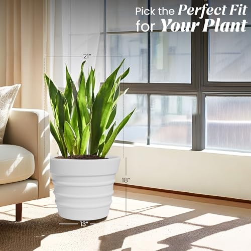 Image of YUCCABE ITALIA Fox B BR 21 Inch White Planter Pot Large Decorative Flower Pot for Garden & Terrace