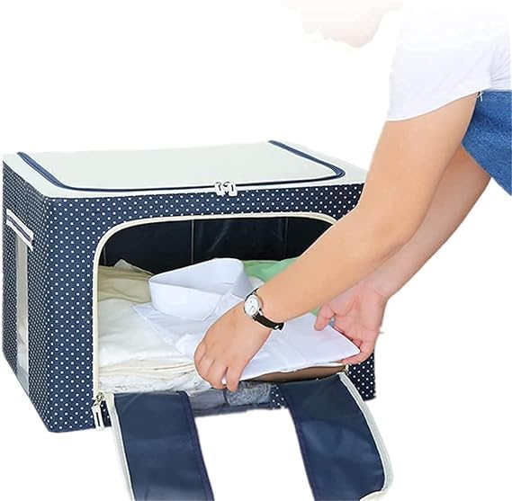 obliss Polka Dots Design 2 Piece Heavy quality Fabric Saree Cover/Clothes Organiser bags For Wardrobe Set with Transparent Window, Extra Large,(Blue)-image-33