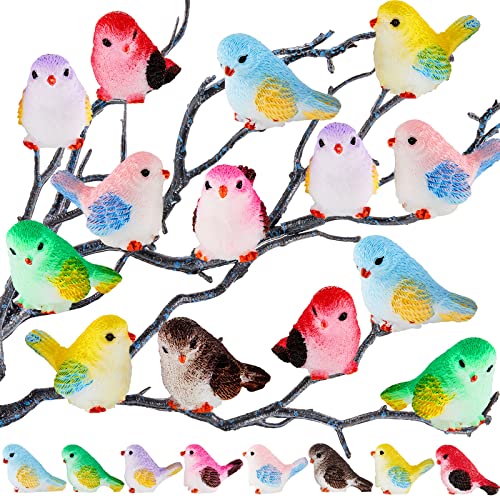 Skylety 24 Pieces Miniature Bird Figurines Dollhouse Simulation Decorative Bird Figures Toy Cute Animal Model for Garden, Miniatures Moss Decoration, Micro Landscape