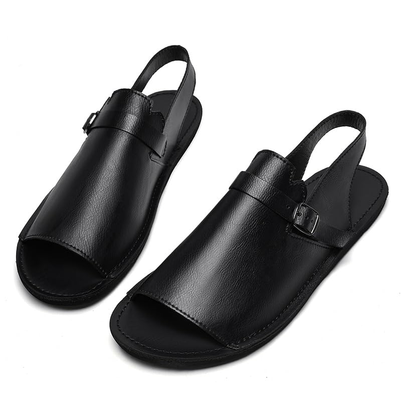 Men's leather sandals open toe outdoor comfortable retro casual summer fisherman slip adjustable men's sandals