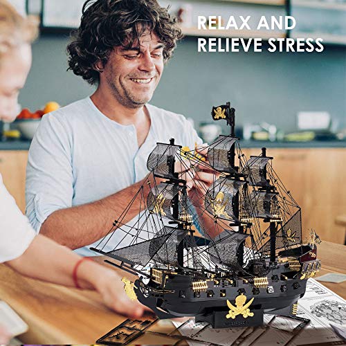 Image of Piececool 3D Metal Puzzles for Adults, Black Pearl Pirate Ship Model Kits with DIY Tools, Watercraft Metal Model Building Kit for Birthday
