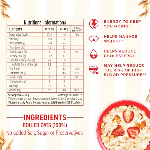 Image of Bagrry's White Oats 500gm Pouch | Natural Whole Grain | High Soluble Fibre | Protein Goodness | Helps Manage Weight & Reducing Cholesterol | Breakfast Cereal | Instant Oats (Pack of 2)