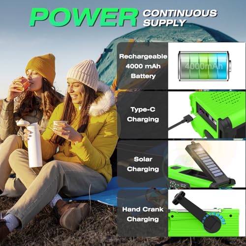 Image of NITIGO Emergency Radio, Multifunction Solar Charger Hand Crank NOAA Weather AM /FM Radio 4000mAh with USB Charged, Reading Lamp, Flashlight, SOS Alarm, Headphone Jack for Emergencies, 2 Pack