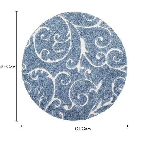 Image of Handwoven Microfibre 3D Rug for Living Room (Teel Blue & Ivory, 4 X 4 Feet (Round), Microfibre)