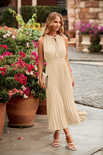 Image of PRETTYGARDEN Women's Summer Casual A Line Midi Dresses | Swiss Dot Pleated, Sleeveless V Neck Sundresses, Empire Waist Flowy, Fit and Flare, Wedding Guest Cocktail, Vacation Outfits