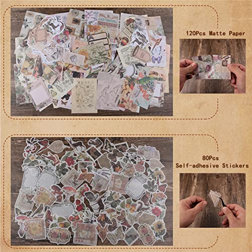 200 peças de adesivos vintage para scrapbook, kit de suprimentos de estamparia de diário de lixo est