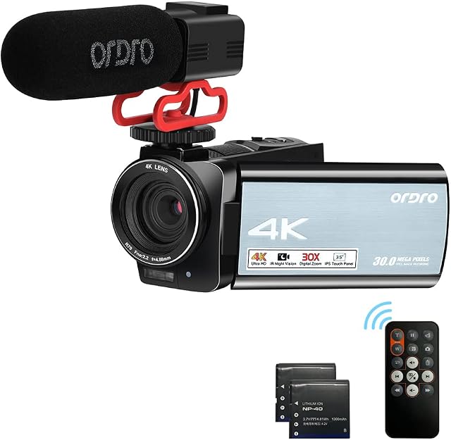 ORDRO AX10 4K 30fps Ultra HD Camcorder with IR Night Vision Camera Full HD Camcorder 3.5" IPS Touch Panel with Microphone, Remote Control