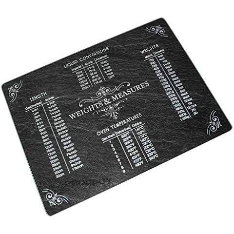 40cm x 30cm Tempered Glass Worktop Saver / Chopping Board - Slate Effect Weights and Measures Conversion Tables Print Cover