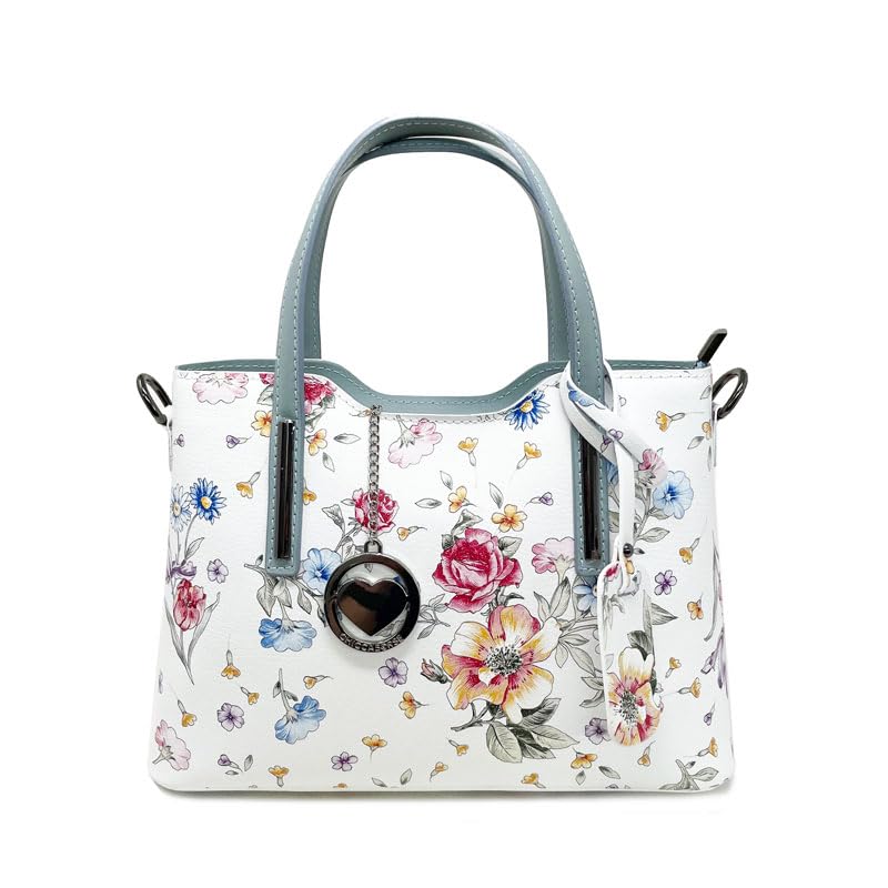 Chicca Borse Borsa a Mano Elegante Donna in Pelle Made in Italy Taglia Media con Tracolla (Fiori -...