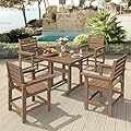 Homenjoy Outdoor Table and Chairs Set 5 Pieces, HDPS Weather Resistant Patio Dining Set with Umbrell Hole, Square Outdoor Dining Table with 4 Patio Chairs, Patio Dining Set for Balcony, Brown