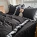 MOOWOO Ruffle Duvet Cover Full Size - Cute Girl Lace Bedding Includes 1 Duvet Cover 90x90 Inches with Zipper Closure & 2 Pillow Shams, No Comforter - Black, Full