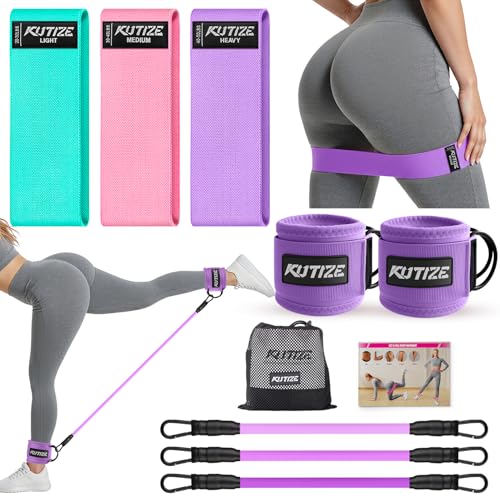 Image of KUTIZE Ankle Resistance Bands with Cuffs & Fabric Resistance Bands Set - Legs & Glutes Workout Equipment for Women & Men, Home Gym Heavy Exercise Bands for Hip, Yoga, Strength Training, Rehab, Pilates