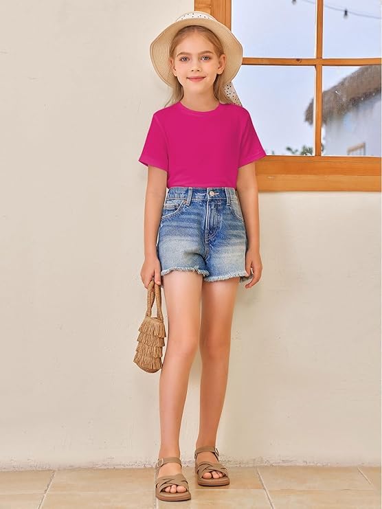 Haloumoning Camisetas de manga corta para niña, camisetas de verano, cuello redondo, informal, camisetas de gran tamaño