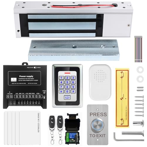 Access Control System Kit with Remote – 1200lbs Holding Force Fail-Safe Electromagnetic Lock, Metal Keypad, 12V Power Supply, Exit Button & Doorbell, Supports RFID, Password & Remote Access