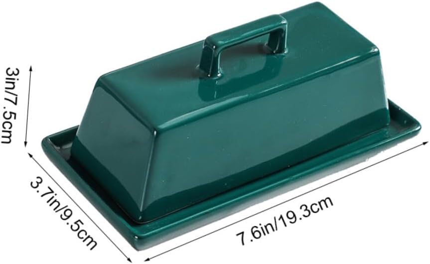 Ceramic Butter Plate with Lid and Cutter Food-safe Glossy Green Butter Dish for Kitchen Storage Airtight Cover for Freshness Tableware Serving Dish