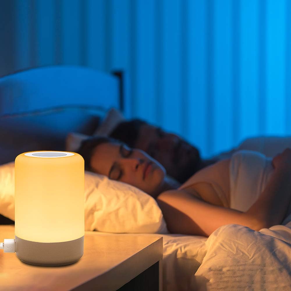 mixigoo Table Lamp Touch Night Light - 4 Quickly Charge USB Port Bedside Lamps with Dimming Warm White Light 13 Colors RGB Table Lamp for Bedroom Living Room Office Hallways (White)