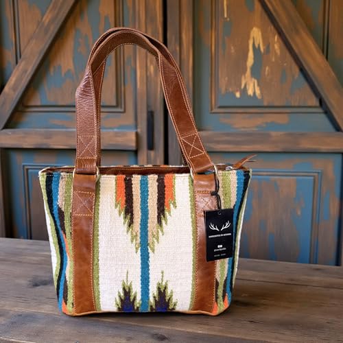 Bolso tote boho occidental de cuero y lana tejida miniatura 3