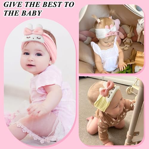 3 Pcs Baby Girls Headbands Baby Rabbit Headband Soft Comfortable Elasticity Nylon Hairbands for Newborn Infant Toddlers Essentials Accessories (Pink,White,Yellow, One Size)4