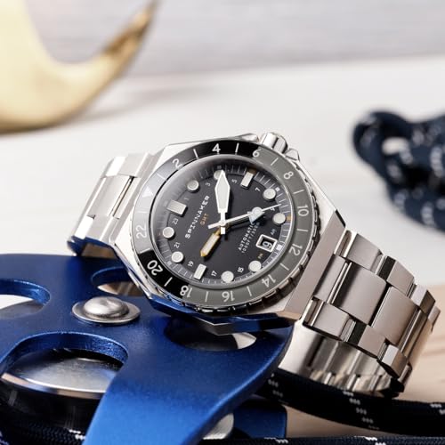 Image of Spinnaker Dumas Men's Automatic GMT Dive Watch - Seiko NH34 Movement, 44mm Stainless Steel Case, Water Resistant 300m, Stainless Steel Bracelet, SP-5119