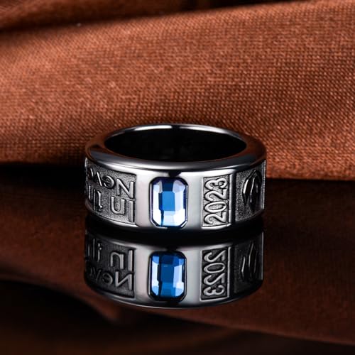 Dorunmo Personalied Mens Class Band 925 Sterling Sliver 2025 Graduation Ring High School Rings for Men Black Class Rings, Customizable Patterns and Birthstone4