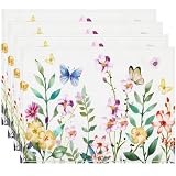 DECYOOL Spring Placemats Set of 4, 12.5x17 Inch Butterfly Flower Spring Placemats Party Kitchen Dining Holiday Summer Decoration for Indoor Outdoor Decoration