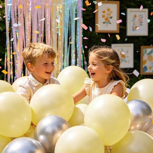 Image of 100pcs Pastel Yellow Latex Balloons 12 inch | Light Yellow Round, Helium Balloons, Easter Birthday Bridal Shower Wedding, Sunflower Party Decorations