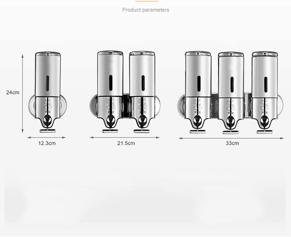 Dispensador de jabón for baño, desinfectante de Manos, Botella de Acero Inoxidable de Montaje en Pared, Cabezal Simple o Doble, Impermeable, con Barra de Acoplamiento de Metal.(A)