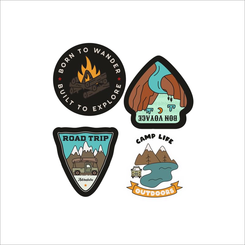 Shipshape Travel Vibes Sticker Pack (4 Stickers) | Strong Adhesive, Matte Finish | Ideal for Outdoor Gear, Helmets, Luggage (Road Trip)
