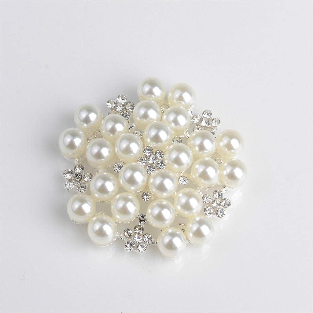 Misppro 5pcs Pearl Diamante Crystal Flower Buttons Flat Back DIY Craft Embellishment Alloy Rhinestone Pearl Buttons for Garment Bags Headband 1.26 Inch