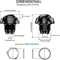 Gebildet 10 Stück 12mm Wasserdichter Momentan Drucktaster SPST EIN/AUS 3A/3V-5V-9V-12V-24V-230V AC, Verriegelungsloser Mini-Rundtaster für Autotrompete, PC, Tischlampe, Haustürklingel (Gelb) – Ansicht 2