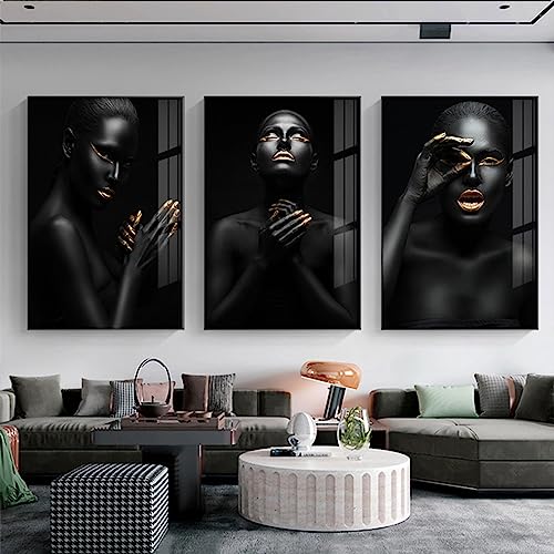 Toile peinture femme africaine noire affiche d'art scandinave salon KEBIA