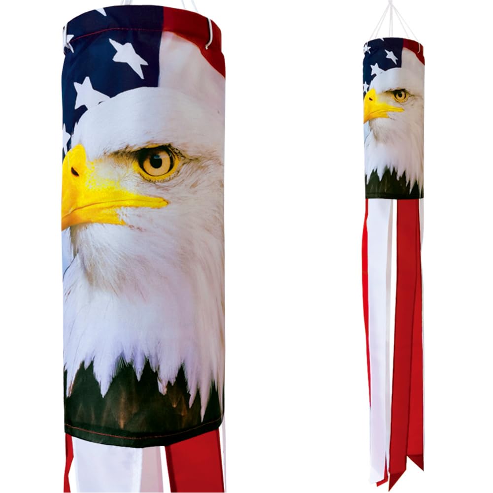 American Eagle Patriotic Windsock 40 Inch USA Flag 4th of July Memorial Day Independence Day Durable Outdoor Hanging Decoration for Yard Garden Patio Home Decor