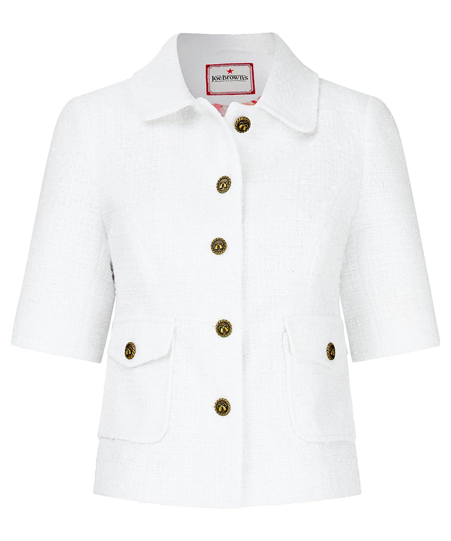 Joe Browns Women's White Cropped Short Sleeve Jacket With Printed Lining In Size 18