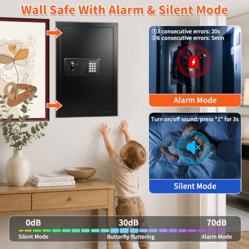 Image of Black 22.05 inch Tall Wall Safes Between Studs 16 inch Centers with Fireproof Bag