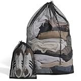 2 Pack Mesh Laundry Bags - Large & Small Heavy Duty Mesh Laundry Bag with Drawstring, Wash Bags for Travel, College, Dorms, Sports, Family, Black