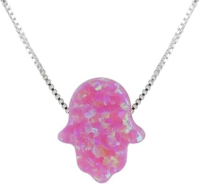 Created Fire Opal Hamsa Hand Necklace Opal Pendant with Sterling Silver Chain