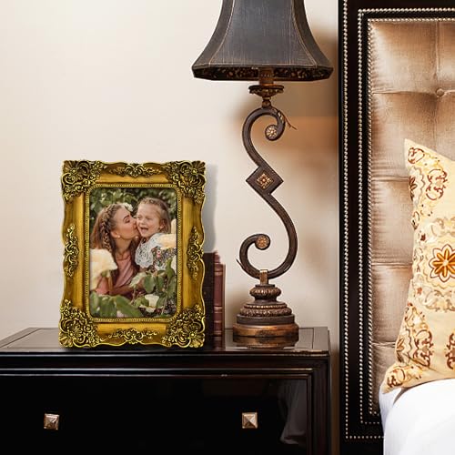 Image of 4x6 Vintage Picture Frame Gold Victorian Picture Frames Ornate | Wall or Tabletop Display, Real Glass