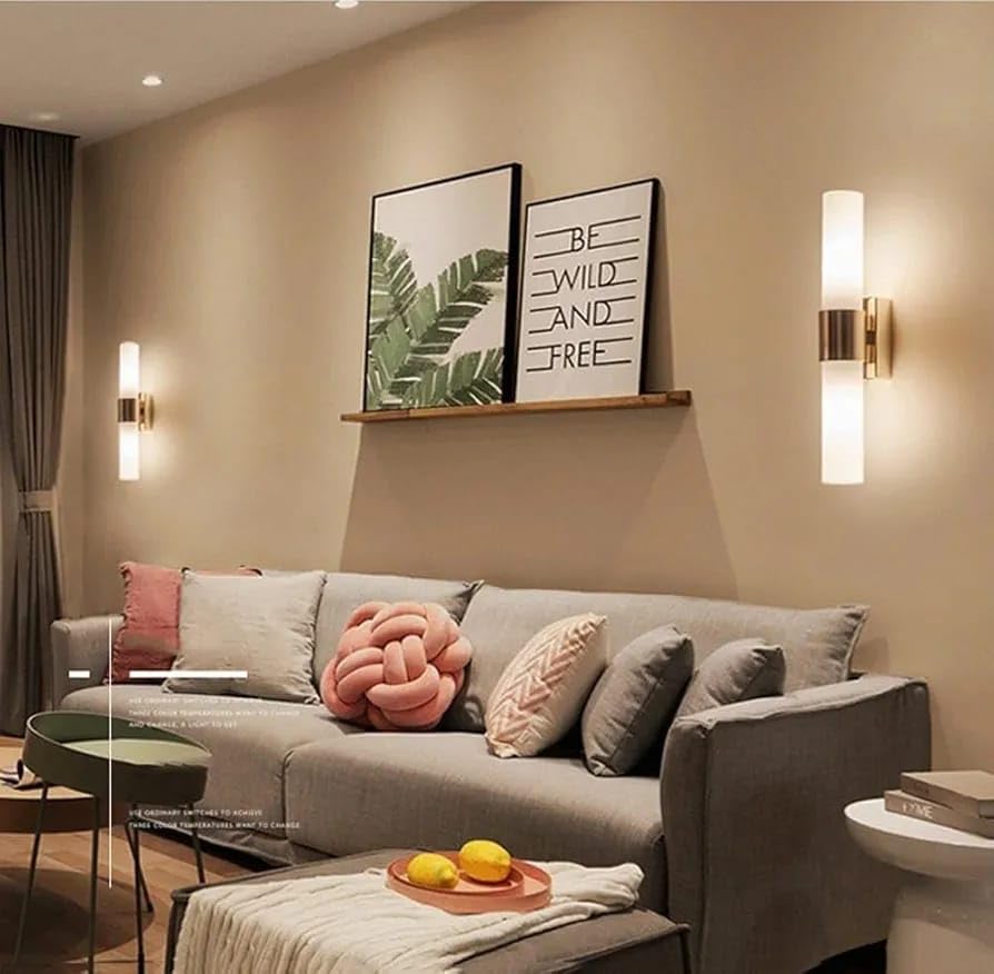 Image of Glowave Golden Acrylic Light Cylindrical Design Wall Lamp Lighting Sconce for Living Room Bedroom Bedside - Tricolour (White, Warm White, Natural White) (6113)