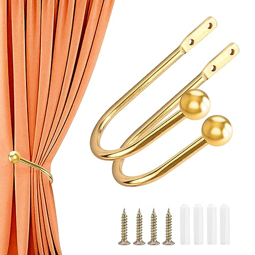 YiliYa 2 Pcs Alzapaños Cortinas Pared Gancho Cortina Pared Gancho Sujeta Cortinas Alzapaños Cortinas Alzapaños Decorativos Sujeta Cortinas Metal con Forma de U Ideal para Sujetar Las Cortinas（Oro）